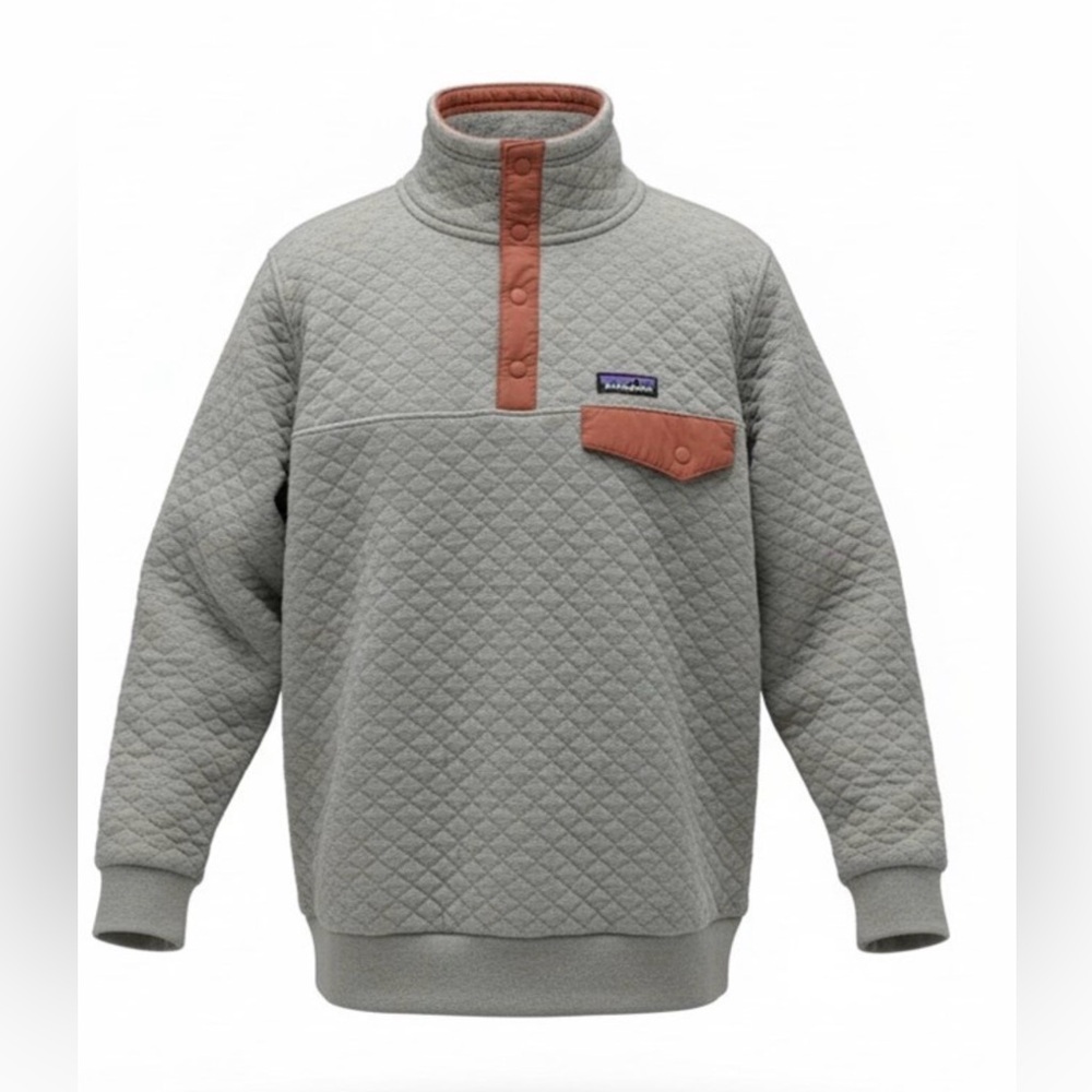 Patagonia Quilted Pullover in Light Gray with Rust Trim woman’s L - Picture 1 of 7